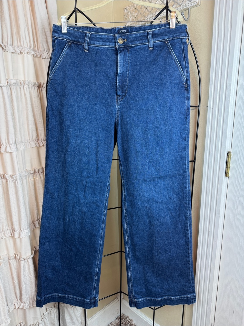 J. Crew Factory High-Rise Wide-Leg Trouser Jeans in Deep Blue Denim Women's 32
